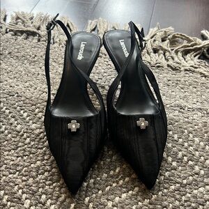 Larroude Maxine Black Slingback Heels